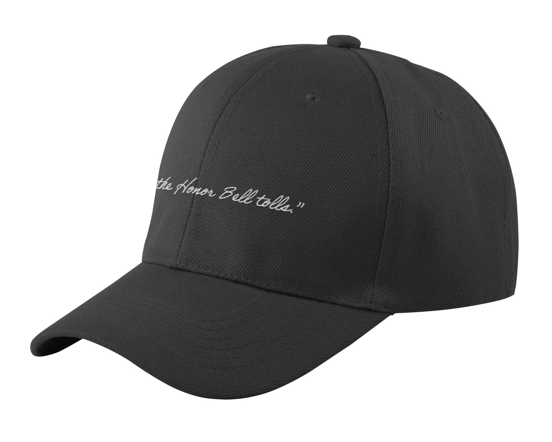10_BaseballCap_Black_EmbroideredHonorBellTolls_Front